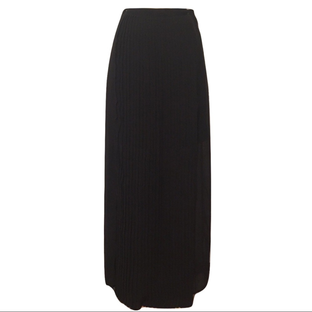 New Long Black Pleated Split Skirt 8 Medium - Picture 1 of 4